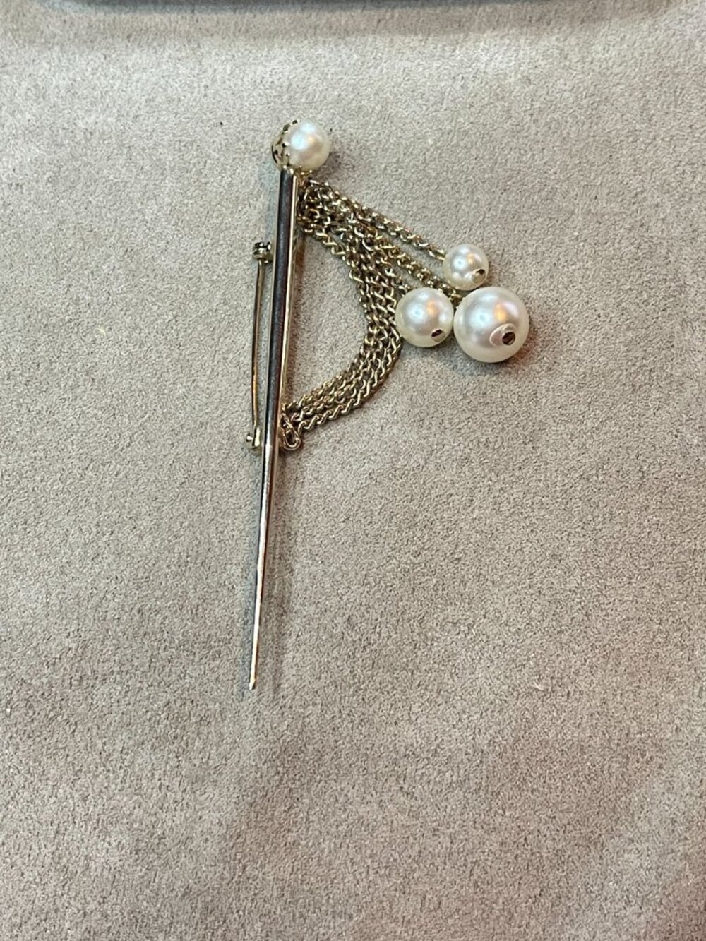 Vintage Gold-Tone Scepter Stick Pin Brooch with Draping Multi-Strand Cable Chain